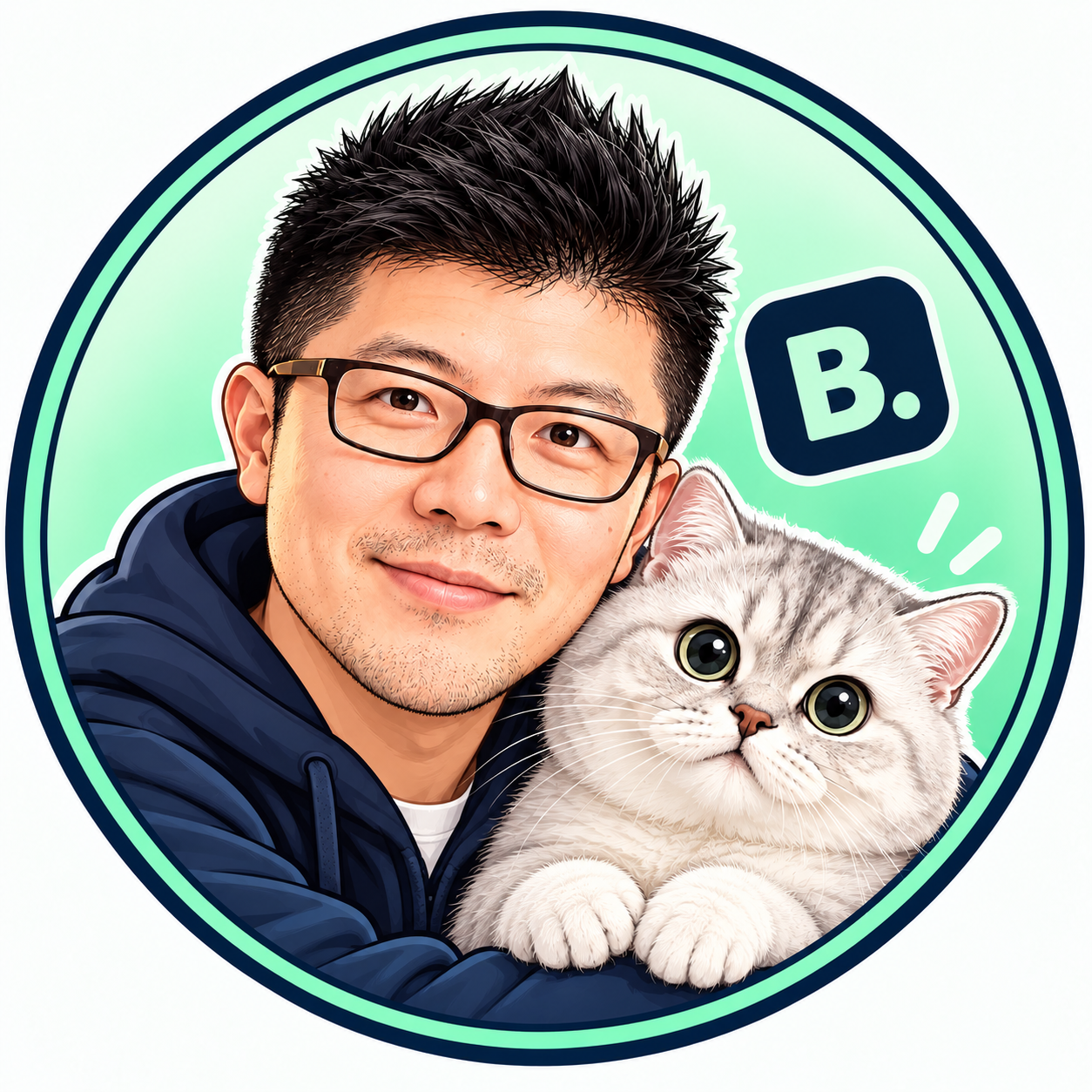 Bibby 与银渐层英短猫的插画头像